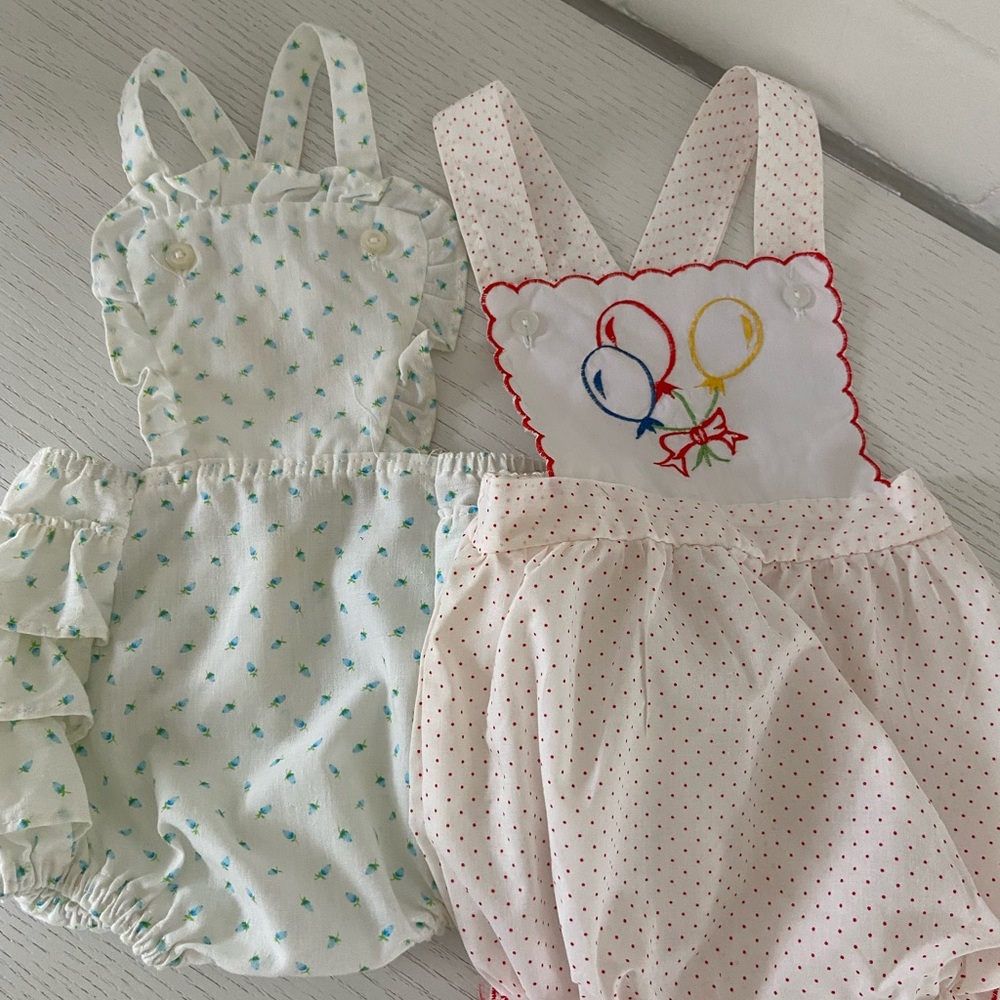 baby girl size 3-6 months 1970 classic summer lightweight suspender rompers